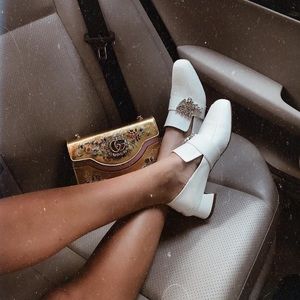 STUART WEITZMAN/ iris convertible embellished leather loafer heel cream white